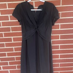 Banana Republic Black Ruched Midi Dress V-Neck Short Sleeve